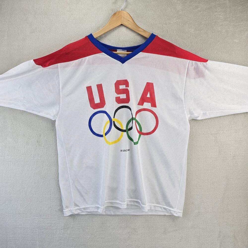 Vintage USA Olympics Hockey Jersey Adult Medium 90s General Mills Made In USA - Picture 2 of 8
